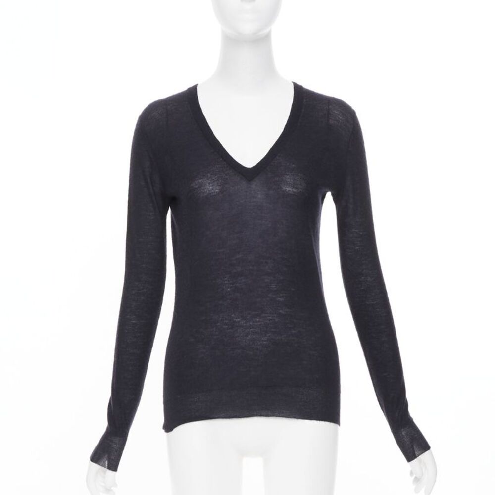 Joseph Black Cashmere Semi Sheer V Neck Sweater